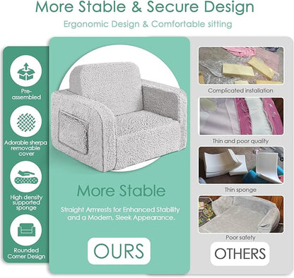 ACRABROS Kids Couch Toddler Chair: Sofa Bed Fold Out for Girls Boys Grey