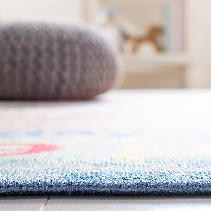 SAFAVIEH Kids Playhouse Collection Area Rug - 6'7" x 9', Blue & Orange, Non-Shedding Machine Washable & Slip Resistant Ideal for High Traffic Areas for Boys & Girls in Playroom (KPH251M)