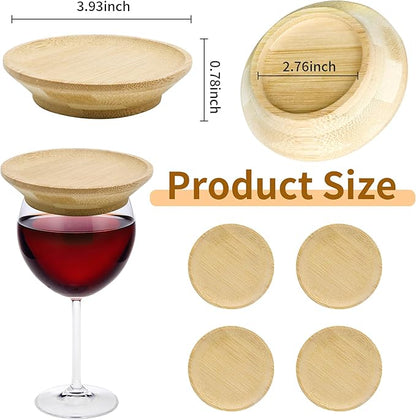 4PCS Wine Glass Charcuterie Topper, Bamboo Wine Glass Topper Coasters Plate, Charcuterie Wine Glass Topper, Prevent Red Wine Spills for Family Gatherings, Restaurants, Bars