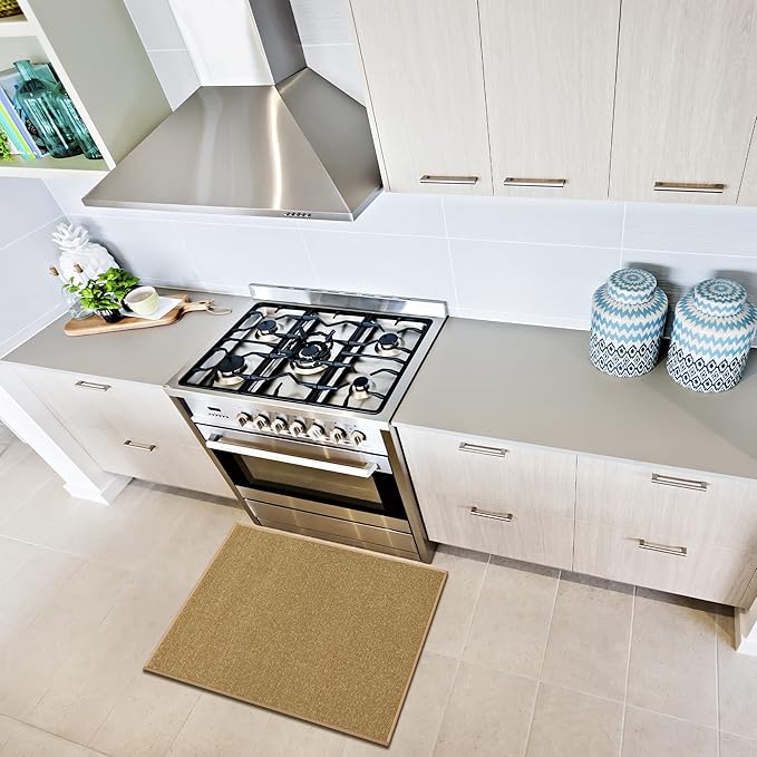 Machine Washable Modern Solid Design Non-Slip Rubberback 2x3 Pack of 2 Traditional Area Rug for Entryway, Bedroom, Kitchen, Bathroom, 2'3" x 3' - Pack of 2, Beige