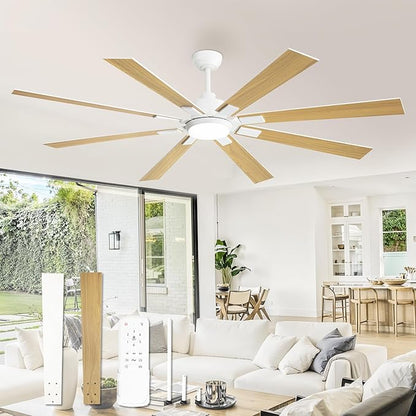 72 inch White Ceiling Fans with Lights and Remote, Indoor/Outdoor Ceiling Fan for Patio Living Room, 6 Speed Reversible Quiet DC Motor, 3 CCT, Dual Finish Blades