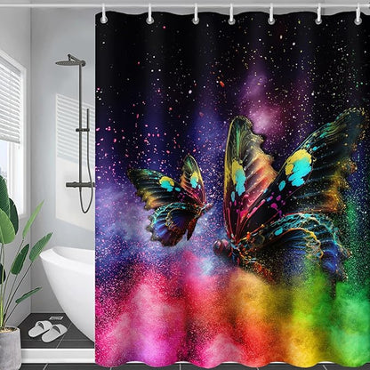 AILONEN Butterfly Shower Curtain for Bathroom, Rainbow Butterfly Bath Curtain,Modern 3D Printed Waterproof Tie Dye Shower Curtain with 12 Plastic Hooks (Kids/Girls/Women/Teen/) 72" W*96" H
