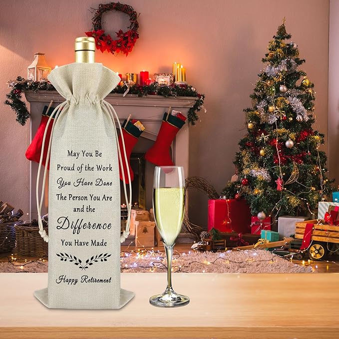 Goodbye Farewell Gift Happy Retirement Gift for Coworker Men Women Veteran Wine Bag Appreciation Gift Burlap Drawstring Wine Bag Christmas Gift for Retirees Employee Teacher Police Firefighter Soldier
