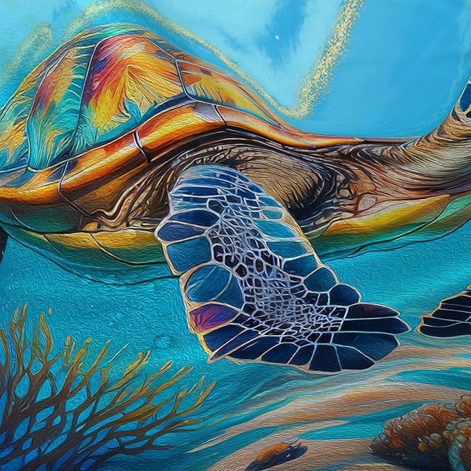 AILONEN Kawaii Sea Turtle Shower Curtain,3D Ocean Animal Themed Bath Curtain Cloth Fabric Bathroom 72" W*78" H Inch,12 Pack Hooks for Kids Child,Colorful Marble Style Bathroom Curtain