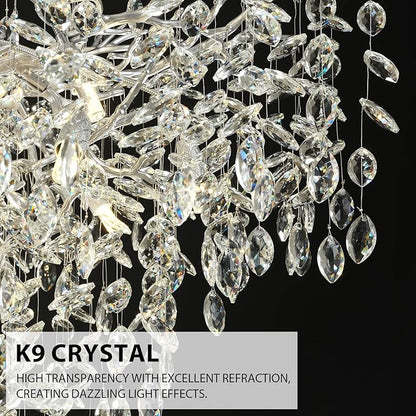 H65'' Silver Crystal High Ceilings Chandelier Staircase Chandeliers Modern Crystal Tree Branch Chandelier, D48'' Foyer Chandelier for High Ceiling Luxury Large Living Room Chandelier, 27-Lights