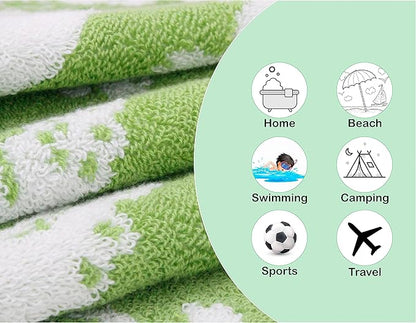 6 Piece Towel Set - Bath Time in A While Crocodile- 2 Bath Towels, 2 Hand Towels, 2 Washcloths in Bonus Tote Bag - 100% Cotton Jacquard Soft Absorbent Pool Beach Towel Gift - Green Blue