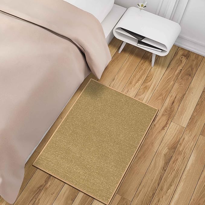 Machine Washable Modern Solid Design Non-Slip Rubberback 2x5/2x3 2PCS Set Traditional Runner Rug/Area Rug for Hallway, Kitchen, Entryway, Bathroom, 2 Piece Set - 20" x 59" / 2'3" x 3', Beige