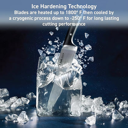 4-Piece set of T-fal Ultimate Hard Anodized Nonstick Fry Pan 10 and 12 Inch with Ice Force Stainless Steel Santoku Knife and Utility knife