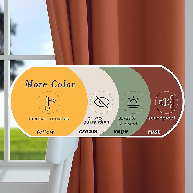 Mrs.Naturall Short Curtains for Bedroom Windows,Boho Blackout Cafe Kitchen Curtains 45 Inch Length,Burnt Orange