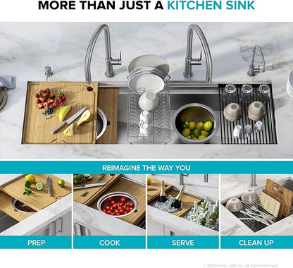 Kraus KWU210-57 Kore 2-Tier Workstation Undermount 16 Gauge Stainless Steel Single Bowl Kitchen Sink with 10 Piece Chef’s Kit of Accessories, 57 inch