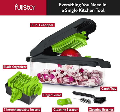 Fullstar Vegetable Chopper - Food Chopper - Onion Chopper - Vegetable Slicer & Spiralizer - Veggie Chopper with Container - Kitchen Gadgets - Home Essentials - Kitchen Accessories (8 in 1, Gray/Green)