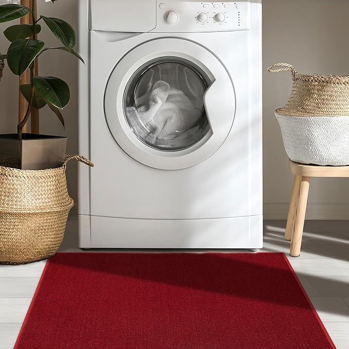 Machine Washable Modern Solid Design Non-Slip Rubberback 2x3 Traditional Area Rug for Entryway, Bedroom, Kitchen, Bathroom, 2'3" x 3', Red