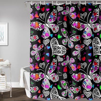 AILONEN Colorful Butterfly Shower Curtain for Bathroom Decor,Beautiful Butterfly Bath Curtain for Kids Women Girls,Pint Polyester Waterproof with 12 Plastic Hooks 36" W*72" H