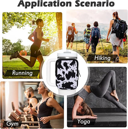 Water Bottle Pouch Cup Accessories for Women Quencher Adventure IceFlow 20oz 30oz 40oz Tumbler Pouch with Handle Running Pouch Bag for Cards Keys(Cow)