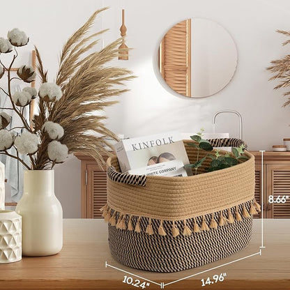 TeoKJ Set of 3 Baskets for Organizing, Decorative Rope Baskets for Storage, Storage Baskets for Pets, books, Pillows, Toys & Cloths, Black & Jute