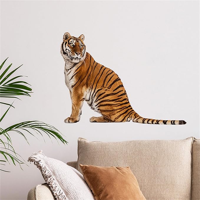 Lifelike Tiger Wall Decal 3D Animals Wall Sticker Safari Wall Decor for Nursery Kid'sroom School Classroom Livingroom Bedroom Bathroom Decoration (Lifelike Tiger 7)