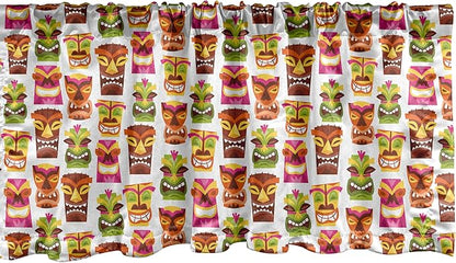 Ambesonne Tiki Bar Window Valance, Sixties Retro Inspired Hawaiian Party Happy Tiki Pattern Colorful, Curtain Valance for Kitchen Bedroom Decor with Rod Pocket, 42" x 18", Multicolor