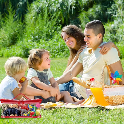 3 Packs Clear Toy Storage Bags- 9.4 x 6.7 x 4.3 Inch Transparent PVC Toy Organizing Bags with Zipper- Waterproof Toy Storage Organizer Pouch for Building Blocks, Small Toys (Red)