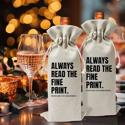 Grandparents Gifts Wine Bag,Baby Announcement Wine Gift Bags Gift For New Grandpa Grandma Grandparents Aunt Uncle, Baby Announcement Cotton Burlap Wine Bag