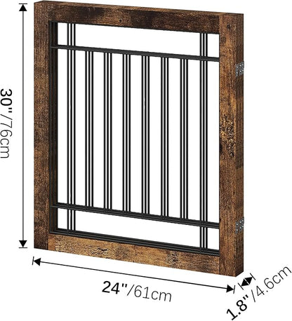 Folding No-Assembly Pet Gate 72" Wide, 30" Tall Wooden Dog Gate, Freestanding Wire Pet Gate, Pet Puppy Safety Fence, with 2PCS Support - Rustic Brown