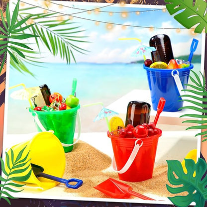 Meekoo 12 Pcs Plastic Rum Buckets for Drinks with 40 Colorful Straws Portable Cocktail Buckets Ice Cream Buckets with Handles Reusable Smoothie Bucket for Summer Bar Kitchen Multifunctional Punch Bowl