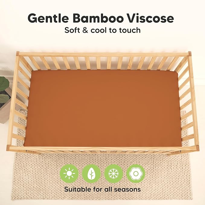 2-Pack Waterproof Crib Sheets for Boys, Girls - Viscose Derived from Bamboo Crib Sheets Neutral, Crib Mattress Protector Sheet, Soft Toddler Bed Sheets, Fitted Baby Crib Sheets Girl, Boy (Rust)