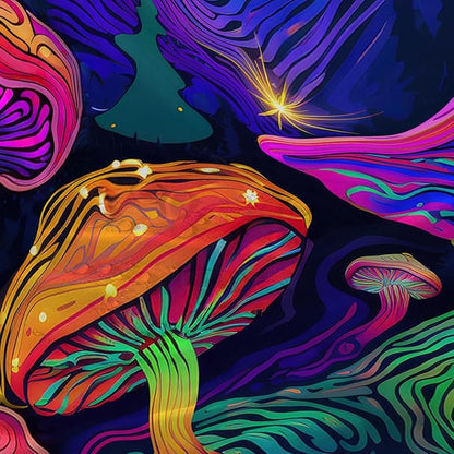 AILONEN Magic Mushroom Shower Curtain for Kids Boys Girls,Mushrooms and Starry Night Waterproof Fabric Shower Curtain for Bathroom,Dreamy Natural Plants Shower Curtain Set with Hooks,48" W*72" H