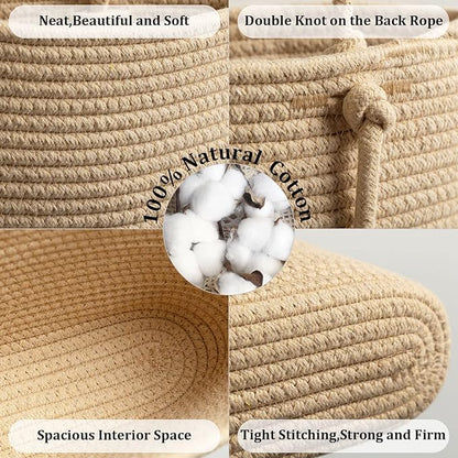 TeoKJ Over the Door Hanging Basket, 3-Tier Woven Cotton Wall-Mounted Storage Organizer with Self Adhesive Flowers Stick Decorative Hanging Nursery Baskets - Jute