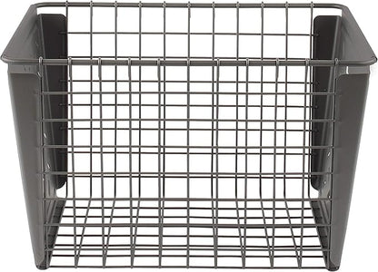 Spectrum Diversified Macklin, Stamped Steel & Wire Basket for Closet & Cubby Storage Vintage-Inspired Design with Customizable Label Plate, Medium, Industrial Gray, 1 Count (Pack of 1)