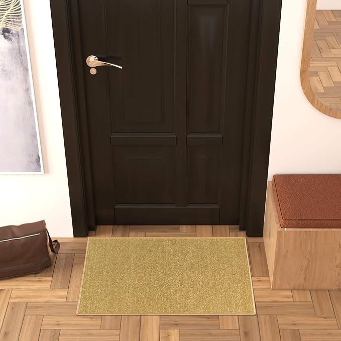 Machine Washable Modern Solid Design Non-Slip Rubberback 2x3 Pack of 2 Traditional Area Rug for Entryway, Bedroom, Kitchen, Bathroom, 2'3" x 3' - Pack of 2, Beige