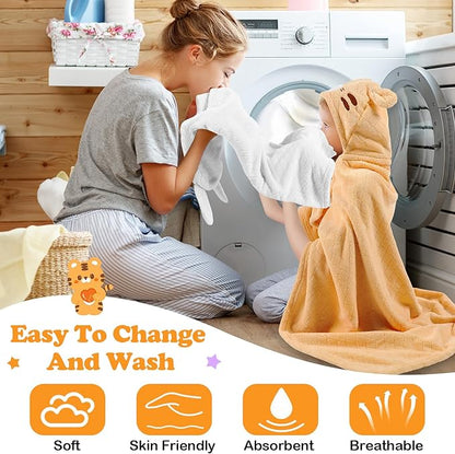 2 Pcs Toddler Hooded Bath Towel 50" x 32'' Thick Animal Hooded Towel for Kid Absorbent Baby Bath Towel Bathrobe Blanket for Boy Girls 0-5 Years(Yellow, White,Tiger, Rabbit)