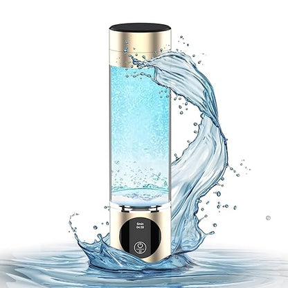 Gold Hydrogen Water Bottle Generator- [+3000-5000PPB] Latest Generation Hydrogen Generator Water Bottle with LED Display & Extended Battery Life- Compact, Portable (Gold)