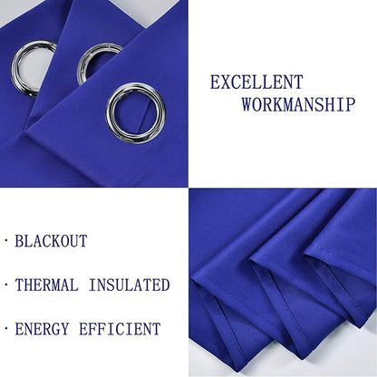 Royal Blue Valances for Bedroom Solid Blackout Thermal Insulated Cobalt Blue Valances for Windows for Living Room Kitchen Loft Grommet Top 1 Panel