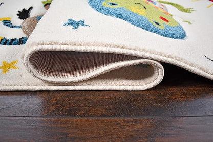 KC Cubs Boy & Girl Modern Decor Multicolor Area Rug and Carpet Collection for Kids, Toddlers and Baby Nursery, Animal Friends in Outer Space