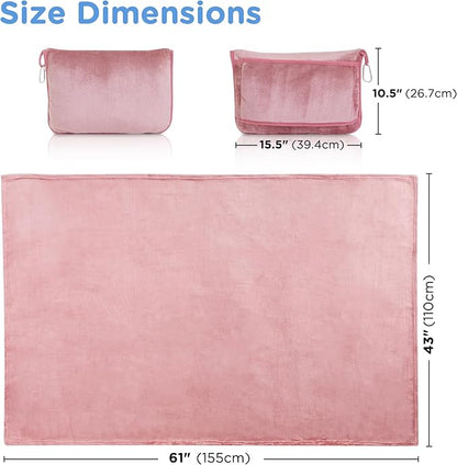 ATsense Travel Blanket Pillow, Premium 2 in 1 Soft Airplane Blanket Compact with Bag Pillowcase for Long Trips, Flying and Car, Travel Essentials for Women with Hand Luggage Sleeve and Backpack Clip