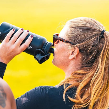 32 oz Insulated Water Bottle - Black Water Bottles with Straw (Spout Lid & Screw Top) & Silicone Boot & Flex Handle - Wide Mouth Stainless Steel Water Bottles - BPA Free - (Black, 1000ml)