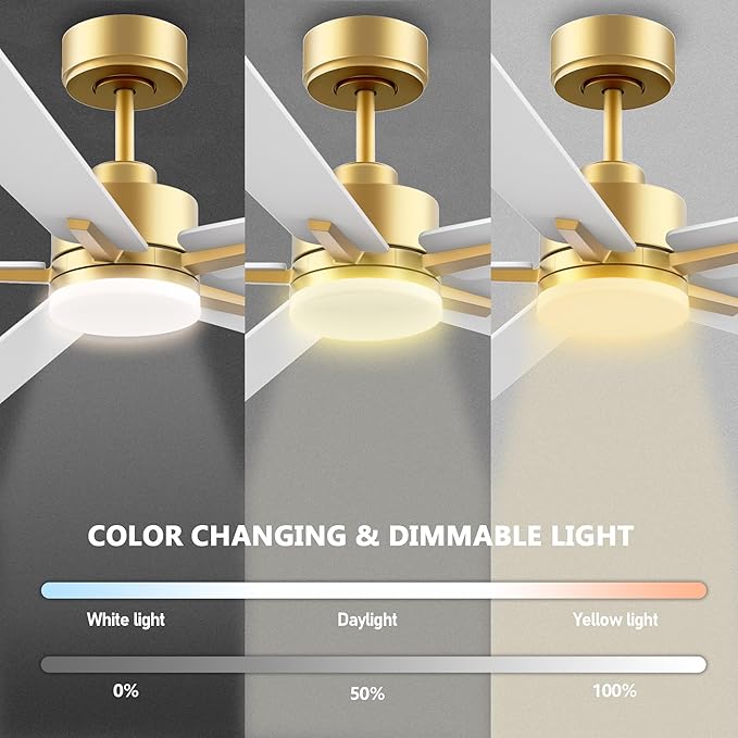 60 Inch Smart Ceiling Fan with Lights Remote,Control via Voice Alexa Google App Wifi,Silent DC Motor,Dimmable,Outdoor Indoor Modern Ceiling Fans for Large Bedroom Living Room Patio,Gold White Black