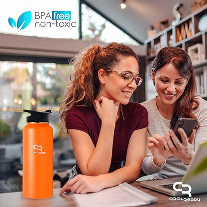 40oz Orange Water Bottle Stainless Steel - With Handle Straw Lid, Coffee Thermos, Chug Water Bottle - Double Walled Stainless Metal Water Bottle - Gym, Outdoor, Office – Leak Proof