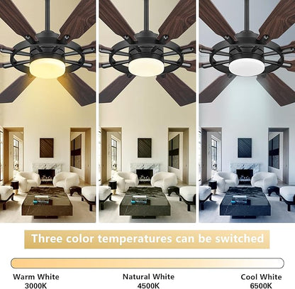 60/80 inch Ceiling Fan (Black-Walnut, 72" (LED Light / 3 Downrods))