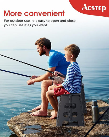 ACSTEP 13" Folding Step Stool- Holds up to 300Lb,The Lightweight Non-Slip Upgrade Collapsible Stepping Stool is Sturdy Enough to Support Adults and Safe Enough for Kids(Grey,1 Pack)