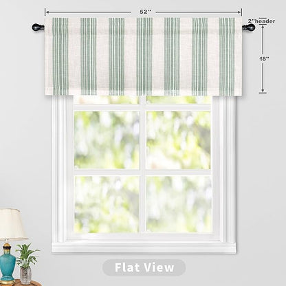 DriftAway Chris Linen Lined Valance Double Layer Thermal Insulated Room Darkening Blackout Valances 3 Inch Rod Pocket Vertical Striped Kitchen Valance for Bathroom 52 Inch by 18 Inch Green