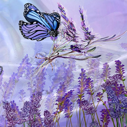 AILONEN Flying Butterfly Shower Curtain for Girl Women,Purple Lavender Flower Butterfly Floral Decor Bath Curtain 72" W*72" H Polyester Fabric Waterproof Bathroom Bathtub Curtain with 12 Hooks