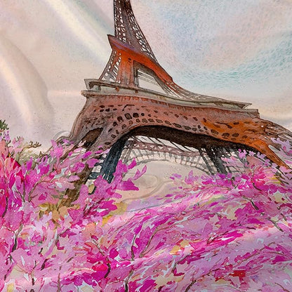 AILONEN Paris Tower Shower Curtain,Romantic Tower Theme Waterproof Fabric Shower Curtain Set for Girls Kids Teens, 36" W*72" H Pink Flowers Dreamy Eiffel Tower Shower Curtain
