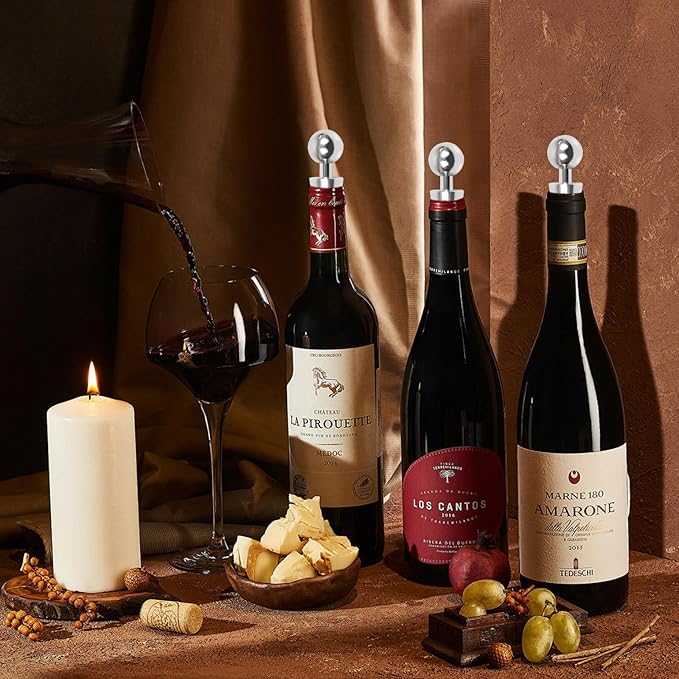 8Pcs Wine Stopper Bottle Stopper Wine Saver, Silicone Reusable Wine Corks, Wine Bottle Stopper for Bar, Camping, Party, Wedding (Silver)