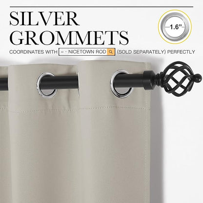 NICETOWN Kitchen Curtains for Decoration, Thermal Insulated Grommet Room Darkening Draperies/Panels for Laundry (Natural, 2 Panels, W42 x L50 inches)