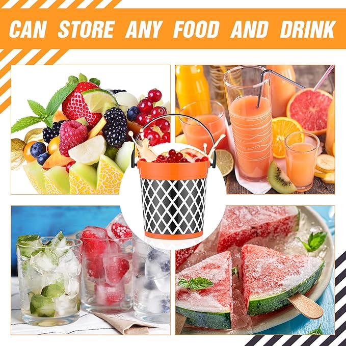 24 Pcs 32oz Basketball Party Favors Rum Buckets Plastic Basketball Cocktail Buckets for Drinks Plastic Ice Pail Bulk with Handle and Straw Reusable Punch Bowls for Drinkware Beer Beverage