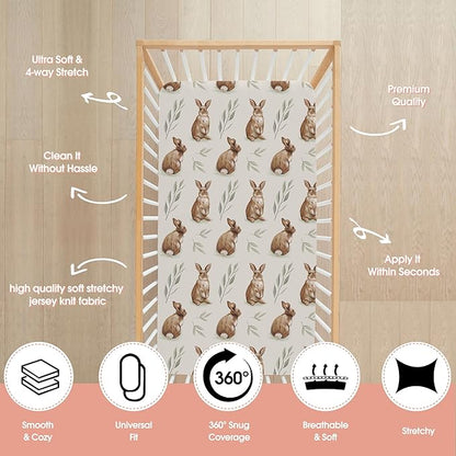 ACRABROS Crib Sheets for Girl Boy: Stretchy Baby Fitted Crib Mattress Sheets Sets 2 Pack Standard Size Ultra Soft Neutral, Rabbit Nuts