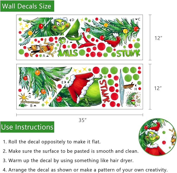 Yovkky Merry Christmas Wall Decals Stickers, Xmas Tree Max Dog 2025 New Year Bedroom Decor Home Kitchen Decorations, Winter Holiday Red Green Polka Dots Farmhouse Living Room Art Kids Boys Girls Gift