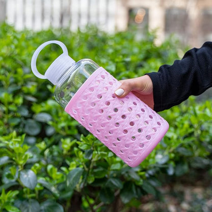 Apana Yoga Glass Water Bottles BPA Free Non Slip Sleeve Leak Proof Lid Reusable 19 Oz and 32 Oz Sports Water Bottle Wide Mouth Lid Portable Hydration Tumbler