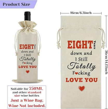 8th Anniversary for Couple Wine Bag Wedding Gift 8 Years of Marriage Gift for Women Men Drawstring Wine Wrapping Bag 8th Anniversary Keepsake Gift Birthday Christmas Valentine Gift Wine Gift Bag